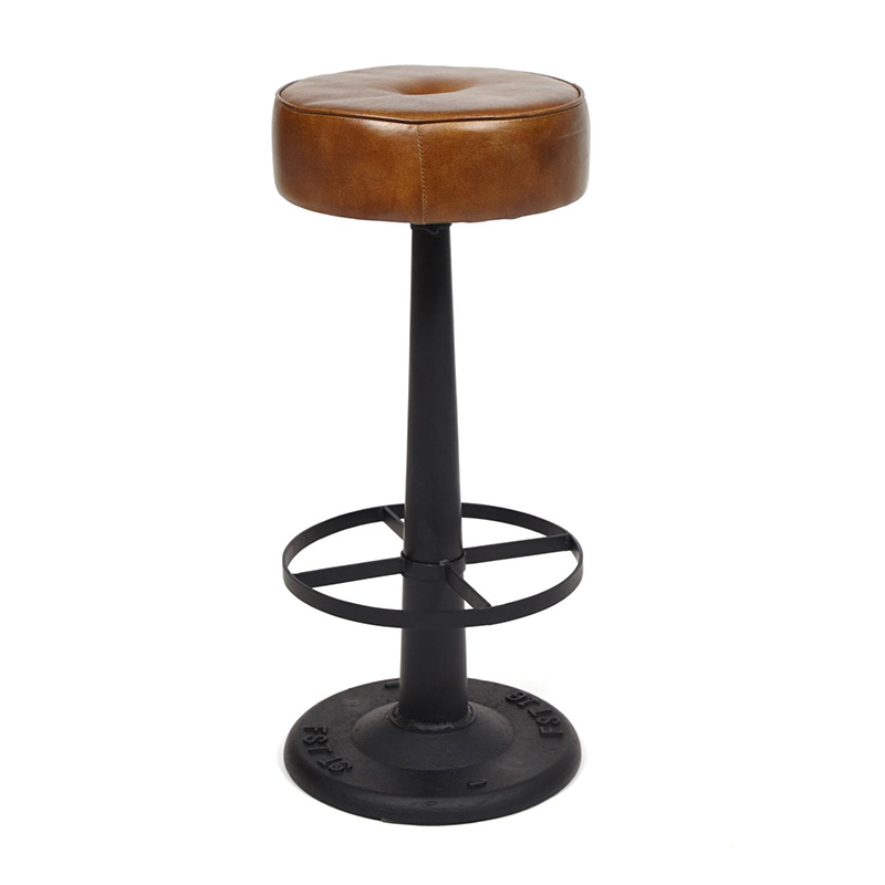 Барный стул Industrial leather bar stool Коричневый Черный в Воронеже | Loft Concept 