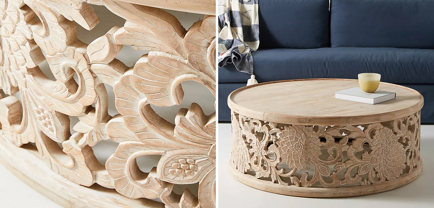 Круглый кофейный стол Handcarved Lotus Round Coffee Table - фото