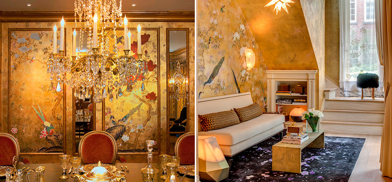 Обои шинуазри Japanese Garden Original colourway on Deep Rich Gold gilded paper with bronze pearlescent antiquing - фото №1