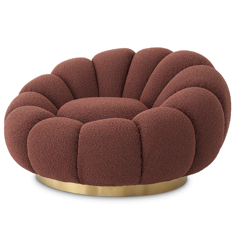 Кресло Eichholtz Swivel Chair Mello Boucle Rouge Бургундский красный Латунь в Воронеже | Loft Concept 