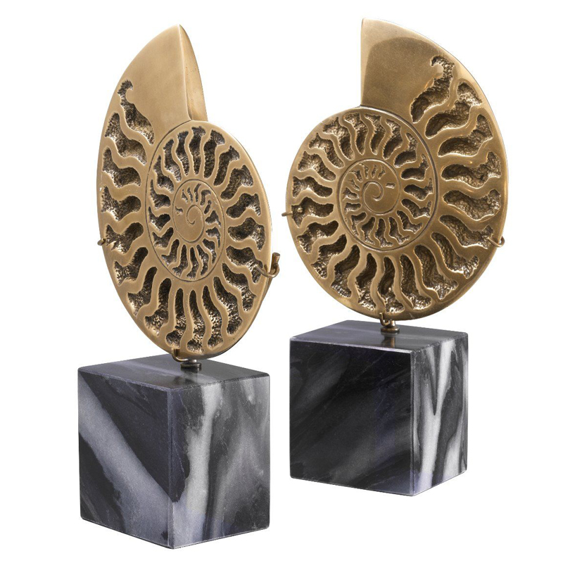 Статуэтки Eichholtz Object Ammonite Set of 2 Винтажная латунь Черный Мрамор Nero в Воронеже | Loft Concept 