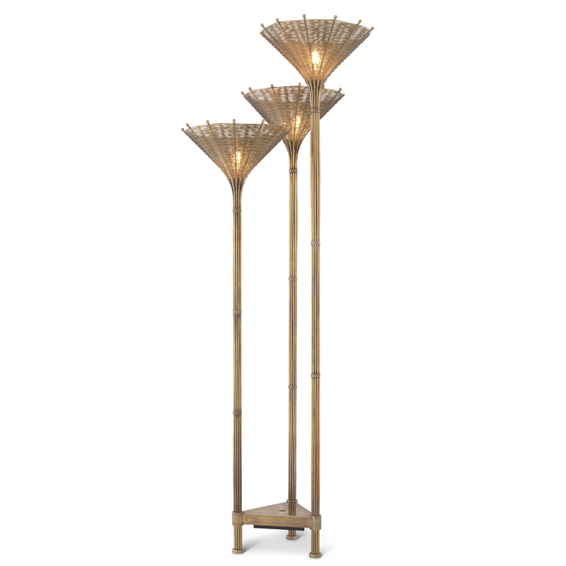 Торшер Eichholtz Floor Lamp Kon Tiki Triple Винтажная латунь в Воронеже | Loft Concept 