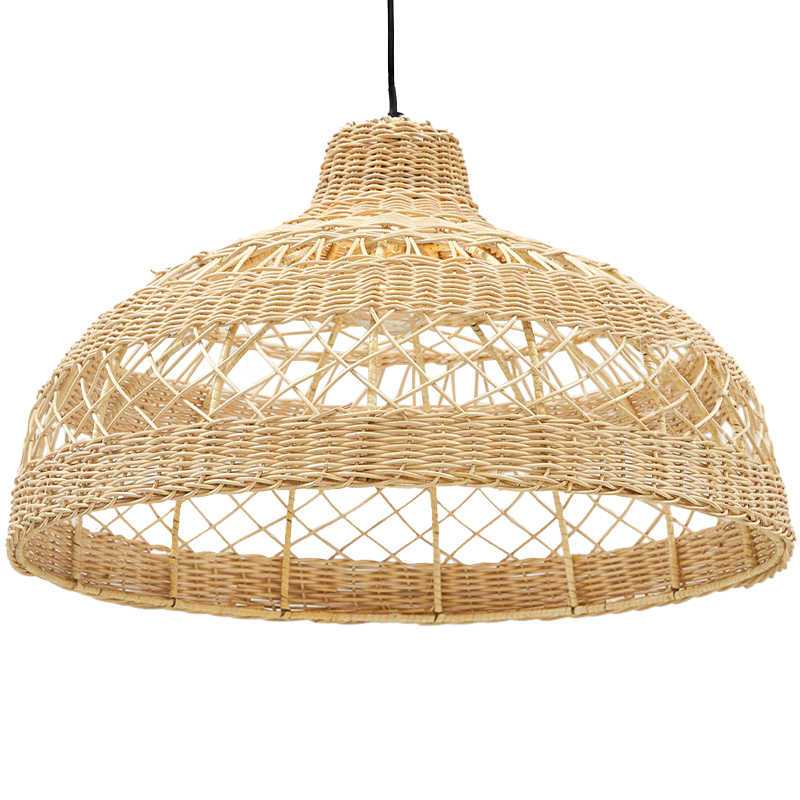 Подвесная люстра с плетеным абажуром Eman Wicker Chandelier Бежевый Черный в Воронеже | Loft Concept 