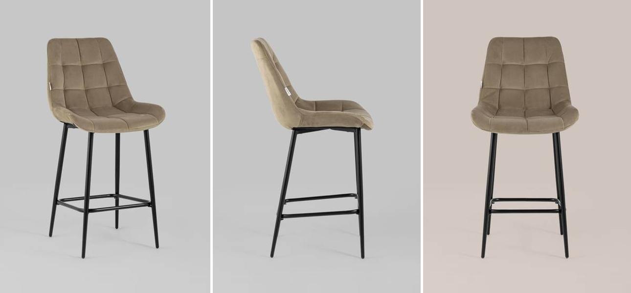 Стул Полубарный NANCY Chair посадка 65 см Бежевый Велюр  - фото