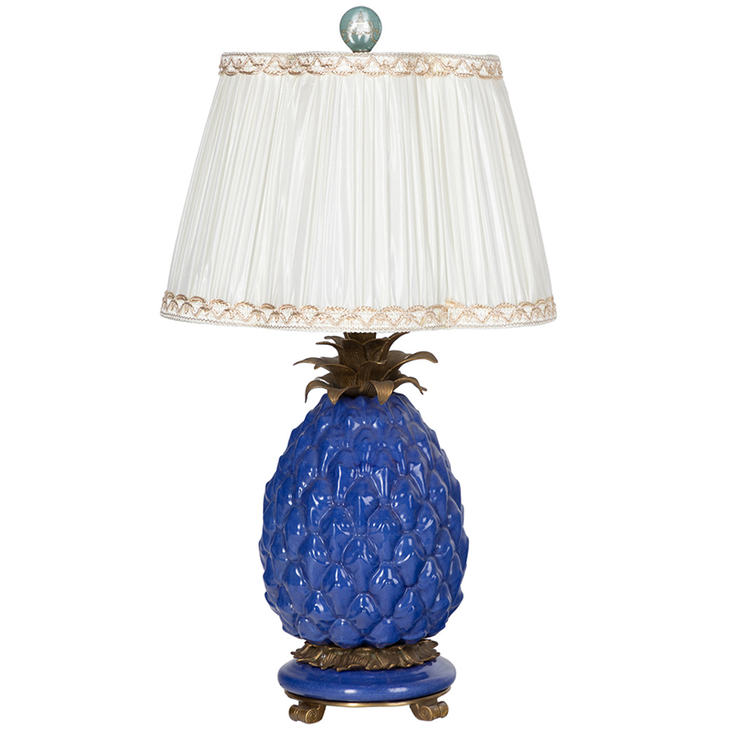 Настольная лампа с абажуром Pineapple Blue Table Lamp Бронза Синий Белый в Воронеже | Loft Concept 