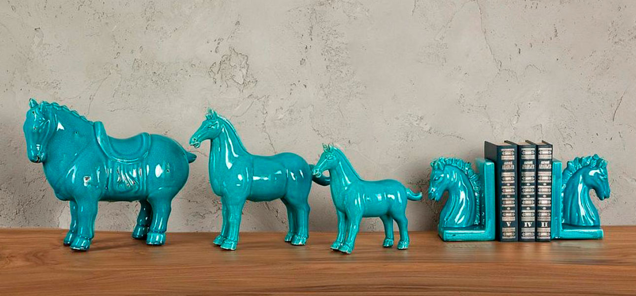 Фигурка керамика синяя лошадь большая Blue Horse - фото