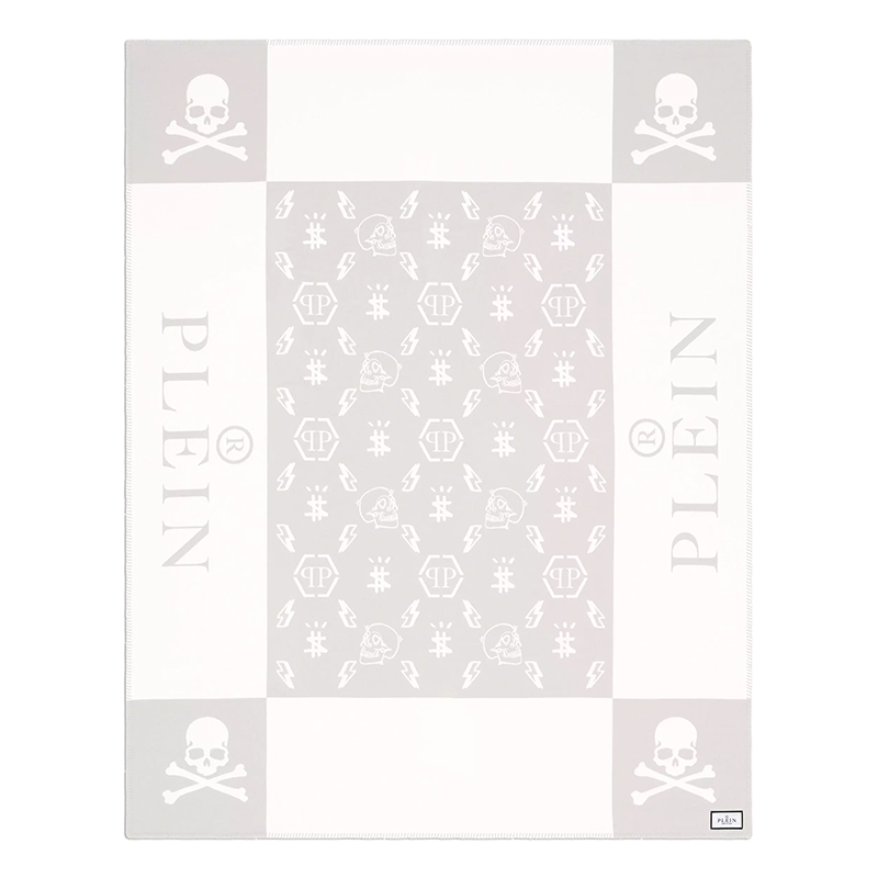 Плед Philipp Plein Plaid Cashmere Skull Grey Серый Белый в Воронеже | Loft Concept 