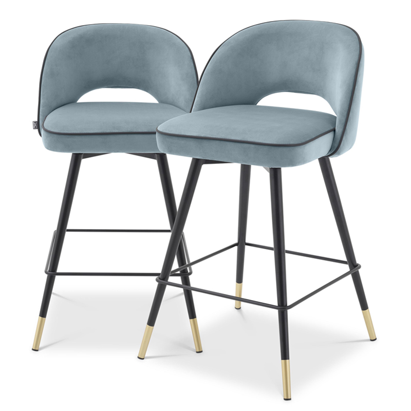 Комплект полубарных стульев Eichholtz Counter Stool Cliff set of 2 blue Голубой пастельный Черный Латунь в Воронеже | Loft Concept 