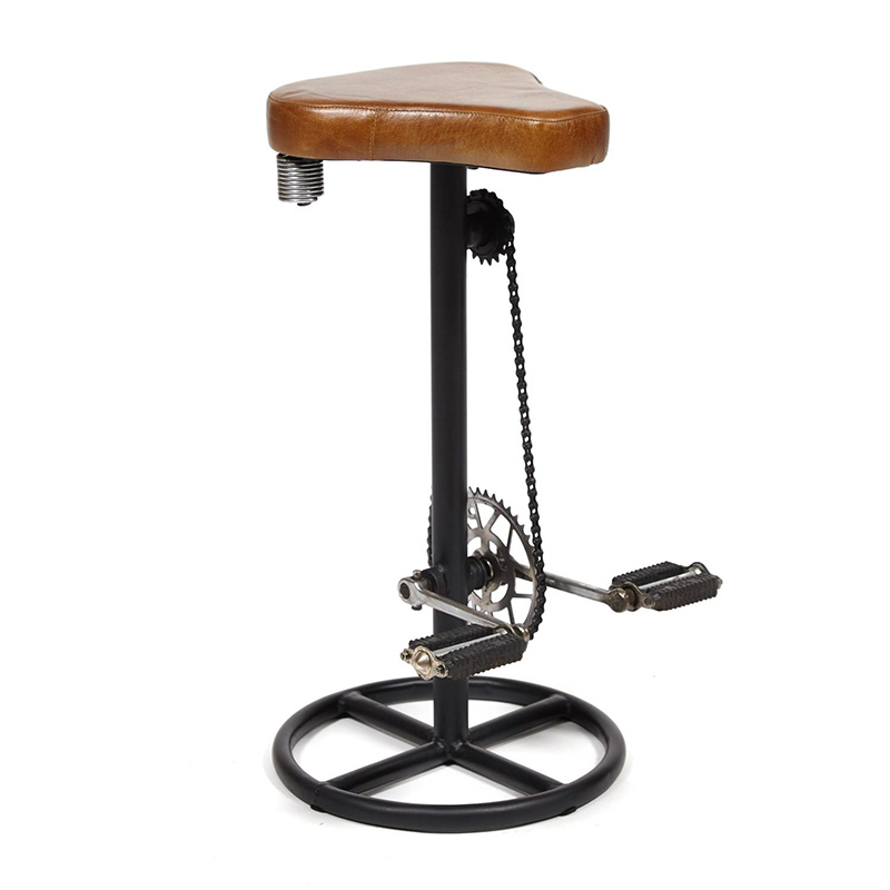 Барный стул с педалями от велосипеда Industrial leather bar stool with bicycle pedals Коричневый Черный в Воронеже | Loft Concept 