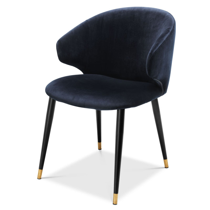 Стул Eichholtz DINING CHAIR VOLANTE blue Темно-синий Черный Золотой в Воронеже | Loft Concept 