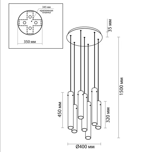 Люстра каскадная с 7-ю цилиндрическими плафонами из стекла Luminous Cylinders в Воронеже