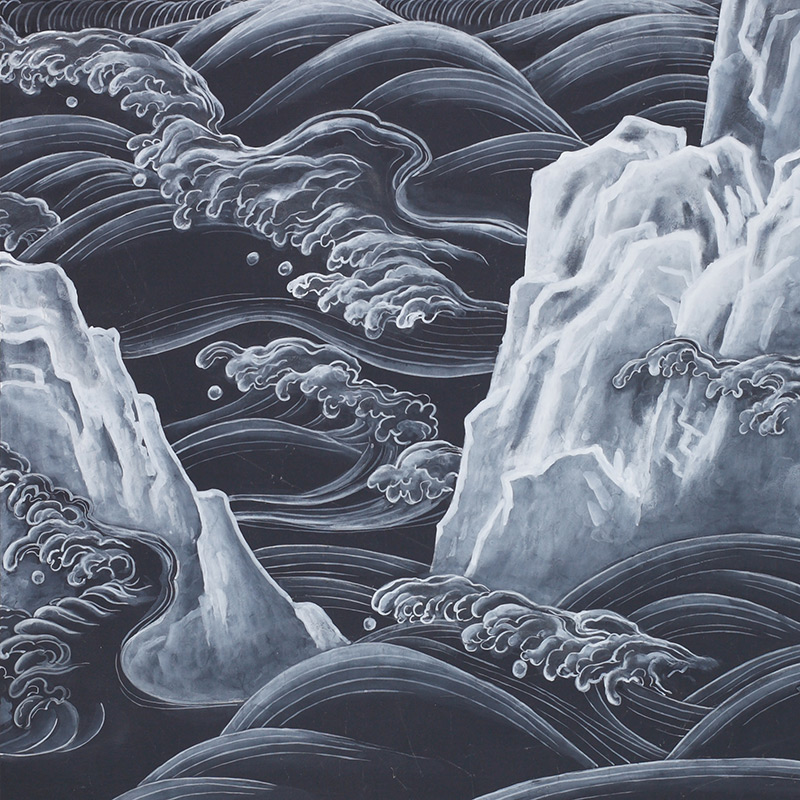 Обои ручная роспись Matsushima Waves Roka on Edo Night painted silk Обои ручная роспись Matsushima Waves Roka on Edo Night painted silk в Воронеже | Loft Concept