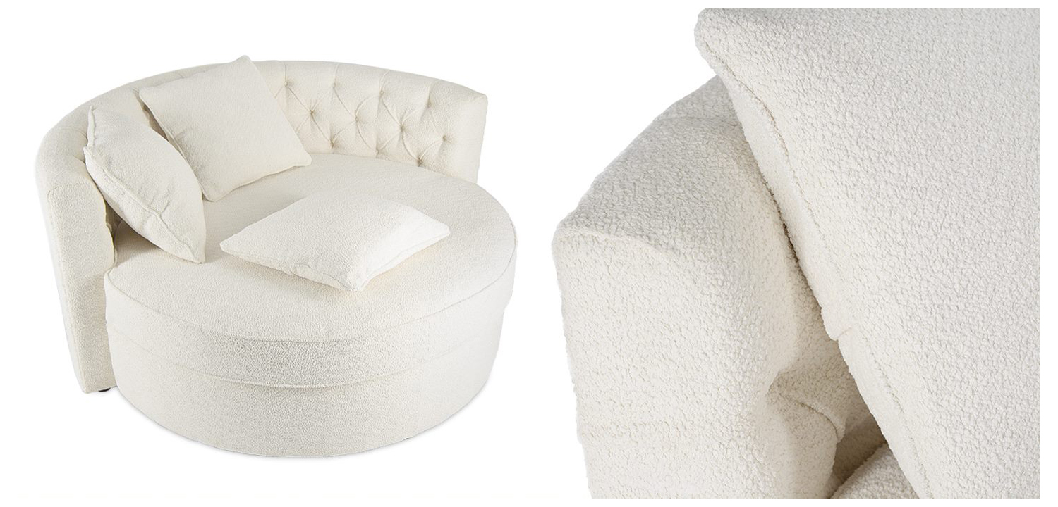 Кушетка круглая с обивкой из ткани букле Milky Boucle Chair Белая - фото