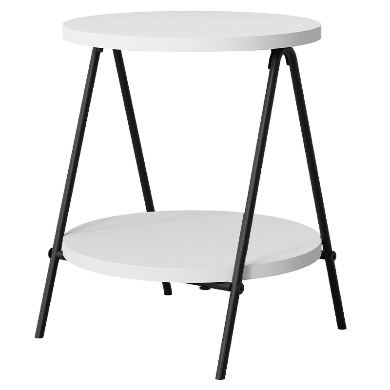 Стол приставной с 2-мя круглыми белыми столешницами ESSEL SIDE TABLE WHITE Белый Черный в Воронеже | Loft Concept 