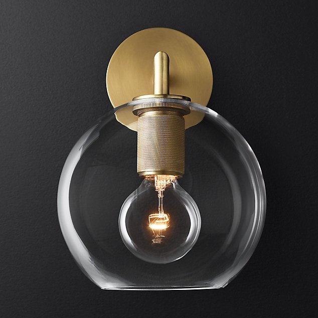 Бра RH Utilitaire Globe Shade Single Sconce Brass Латунь Прозрачное Стекло в Воронеже | Loft Concept 