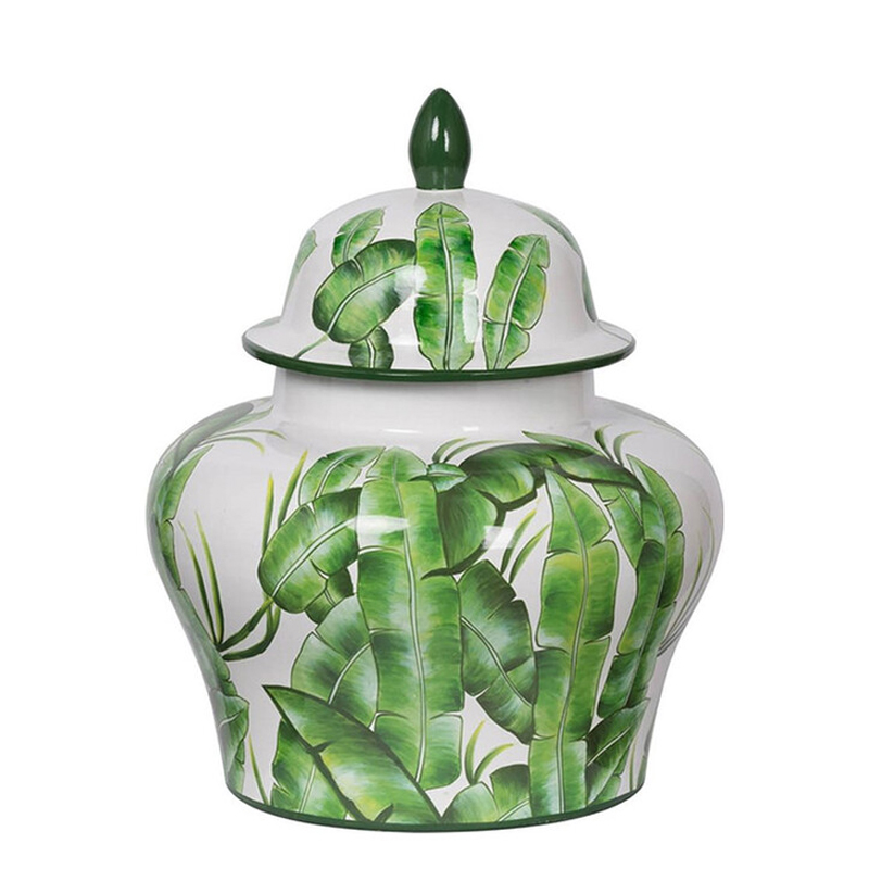 Ваза с зелёными листьями и крышкой Vase Green Leaves Белый Зеленый Ваза с зелёными листьями и крышкой Vase Green Leaves Белый Зеленый в Воронеже | Loft Concept