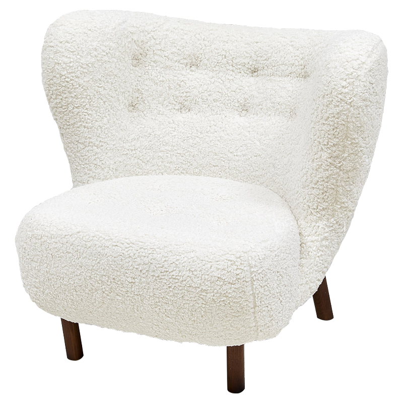 Дизайнерское кресло Boucle Neve White Armchair с обивкой букле и ножками из массива ясеня Белый Коричневый в Воронеже | Loft Concept 