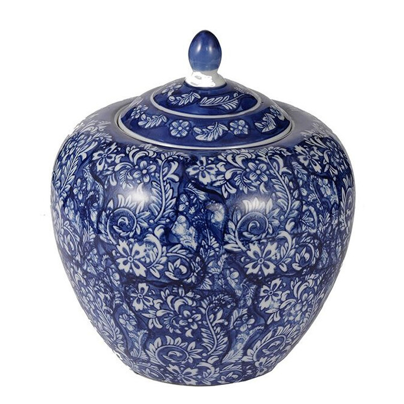 Ваза округлой формы с синей росписью и цветочным узором Blue & White Ornament Белый Синий Ваза округлой формы с синей росписью и цветочным узором Blue & White Ornament Белый Синий в Воронеже | Loft Concept