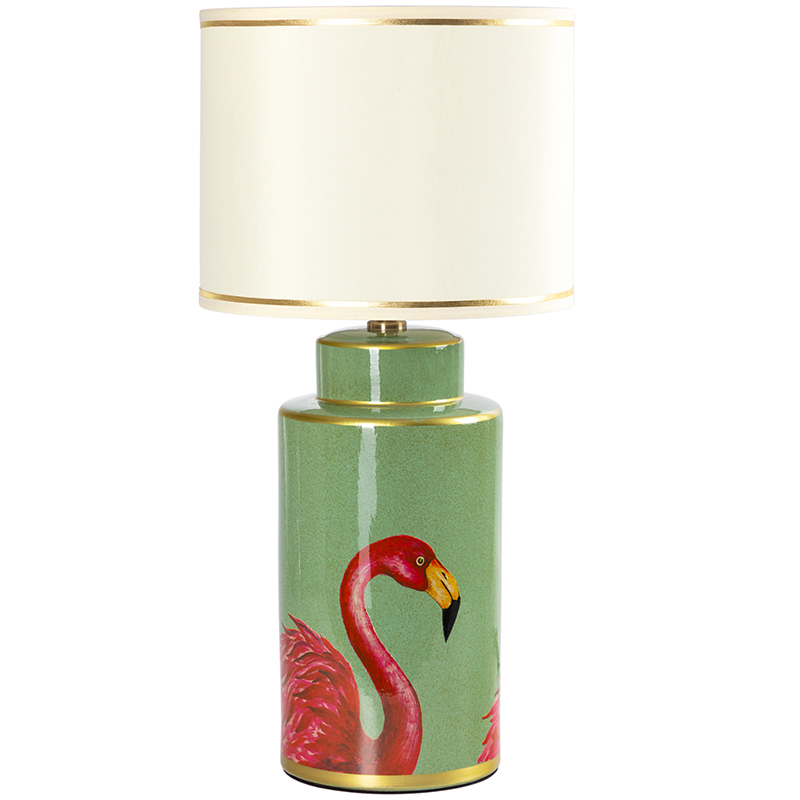 Настольная лампа Flamingos Green Lampshade Зеленый Розовый Бежевый в Воронеже | Loft Concept 