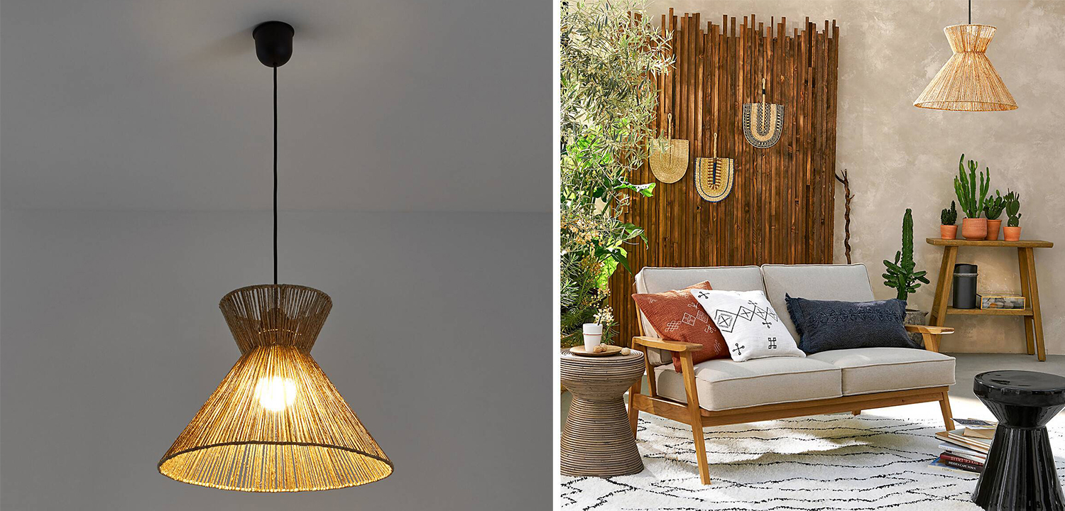 Подвесной светильник Signe Wicker Hemp Beige Horn - фото