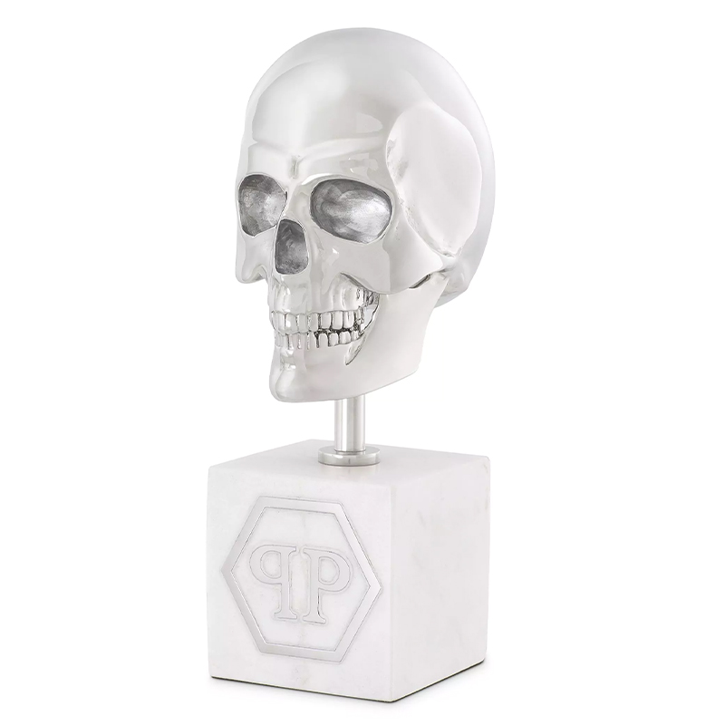 Статуэтка Philipp Plein Platinum Skull S Серебряный Белый Мрамор Bianco в Воронеже | Loft Concept 