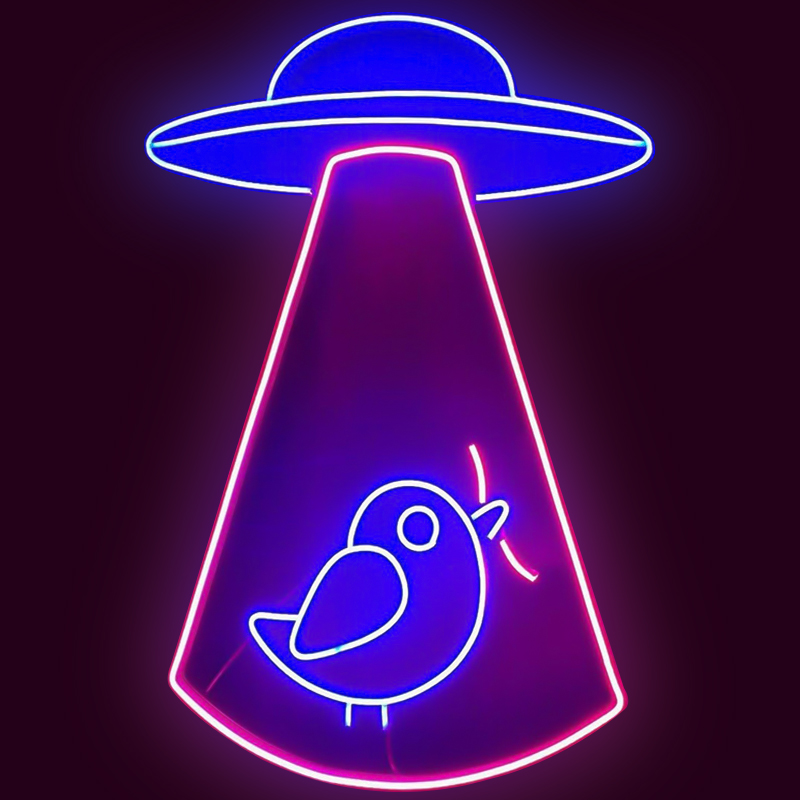 Неоновая настенная лампа UFO and Bird Neon Wall Lamp Синий Лиловый в Воронеже | Loft Concept 