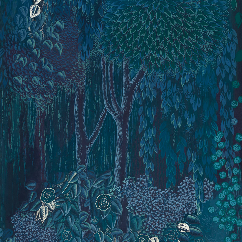 Обои ручная роспись Hippolyta’s Forest Original colourway on Empire Blue dyed silk Обои ручная роспись Hippolyta’s Forest Original colourway on Empire Blue dyed silk в Воронеже | Loft Concept