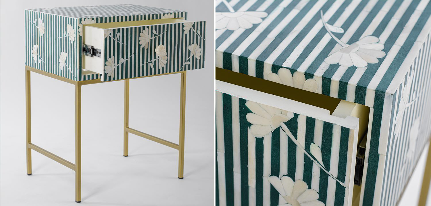 Тумбочка Green Flower Indian Bone Inlay nightstand - фото №1