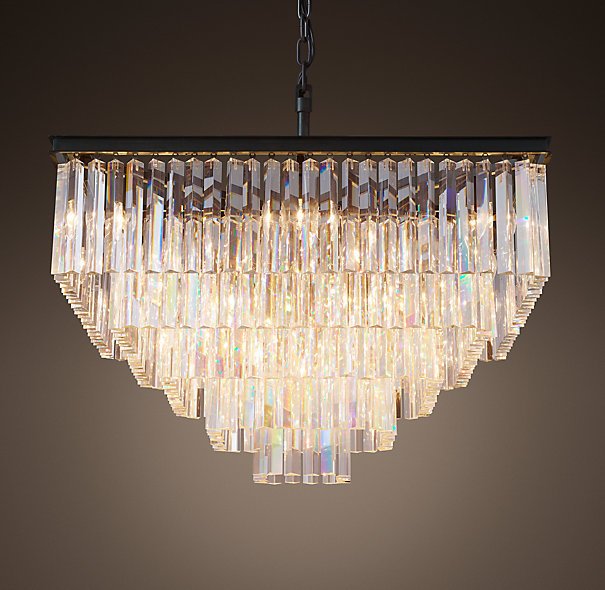 Люстра RH 1920s Odeon Clear Glass Fringe Chandelier - 5 square Черный в Воронеже | Loft Concept 