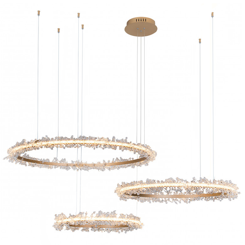 Люстра Crystal round chandelier Люстра 3 кольца Матовое Золото Прозрачный матовое золото в Воронеже | Loft Concept 