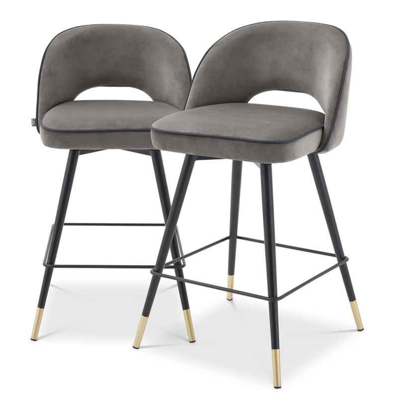 Комплект полубарных стульев Eichholtz Counter Stool Cliff set of 2 grey Серый Черный Латунь в Воронеже | Loft Concept 