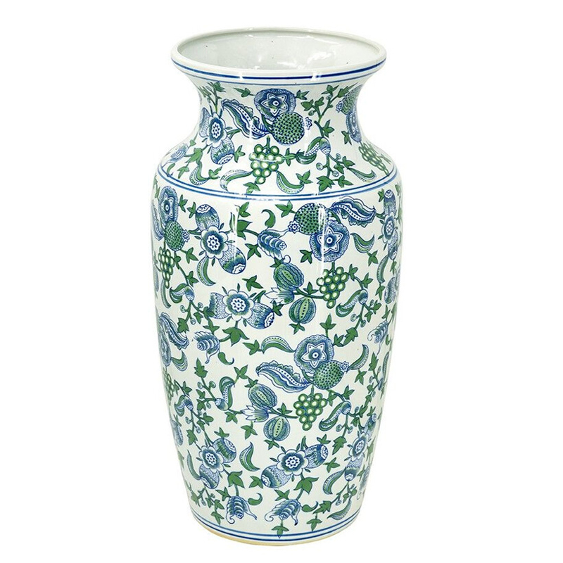 Ваза с зелено-голубым цветочным узором на белом фоне 61 см Blue & White Ornament Белый Синий Зеленый Ваза с зелено-голубым цветочным узором на белом фоне 61 см Blue & White Ornament Белый Синий Зеленый в Воронеже | Loft Concept
