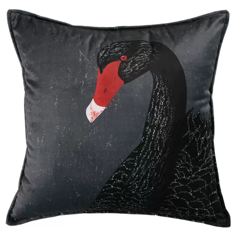 Декоративная подушка Black Swan II Cushion Черная Черный Серый Красный в Воронеже | Loft Concept 