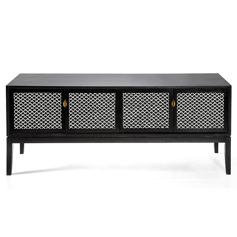 Буфет в гостиную с инкрустацией Bone Inlay sideboard - 4 doors Черный Белый в Воронеже | Loft Concept 