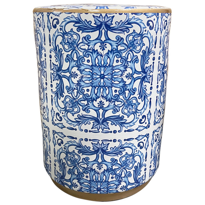 Керамический табурет Oriental Blue and White Ornament Ceramic Stool Белый Синий Золотой Керамический табурет Oriental Blue and White Ornament Ceramic Stool Белый Синий Золотой в Воронеже | Loft Concept