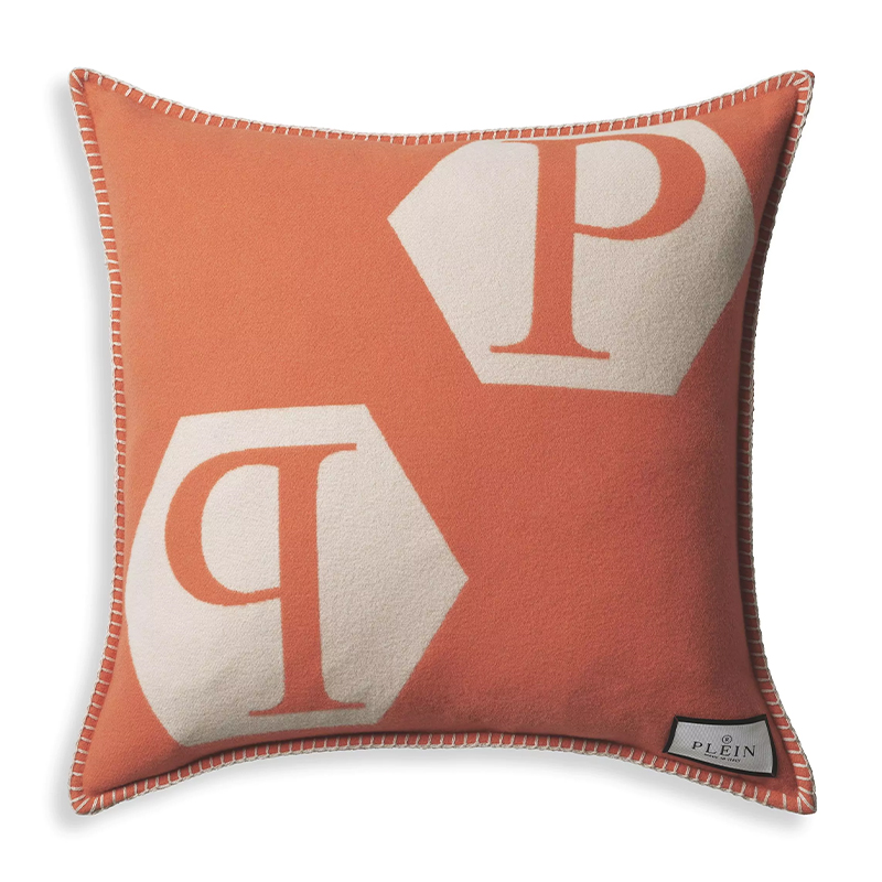 Подушка Philipp Plein Cushion Cashmere Orange Оранжевый Белый в Воронеже | Loft Concept 