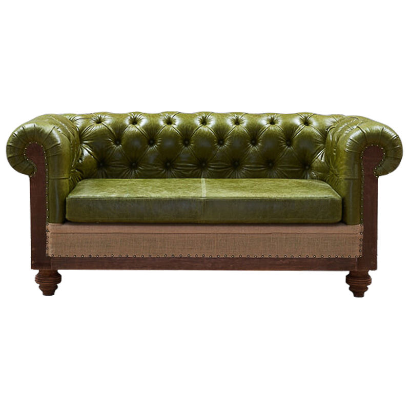 Диван Deconstructed Chesterfield Sofa double  green leather Коричневый Зеленый ivory ( слоновая кость ) в Воронеже | Loft Concept 