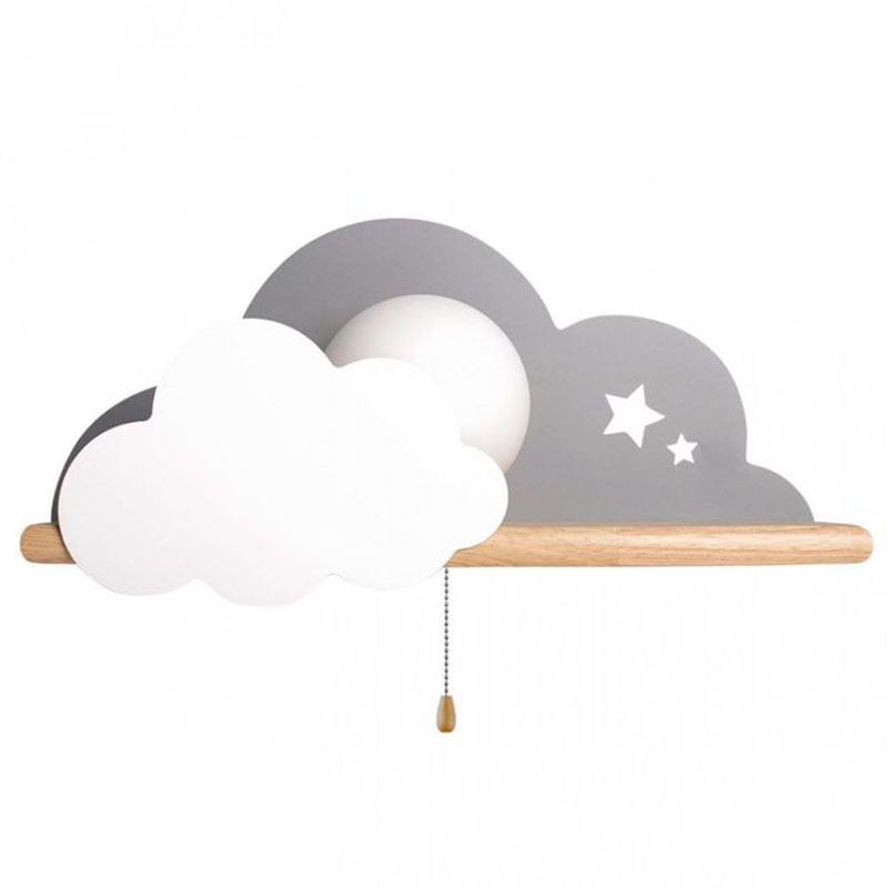 Бра с деревянной полкой серое Облако Wall Lamp Grey Cloud Серый Древесина в Воронеже | Loft Concept 