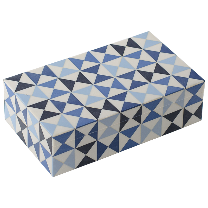 Шкатулка Small Triangles Blue Bone Inlay Box Голубой Синий Белый в Воронеже | Loft Concept 