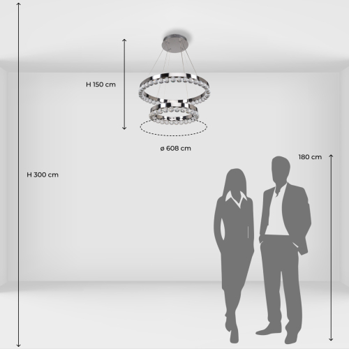 Люстра с двумя кольцами цвета хром и прозрачными хрустальными шарами по периметру Sacramento Transparent Balls Chandelier в Воронеже