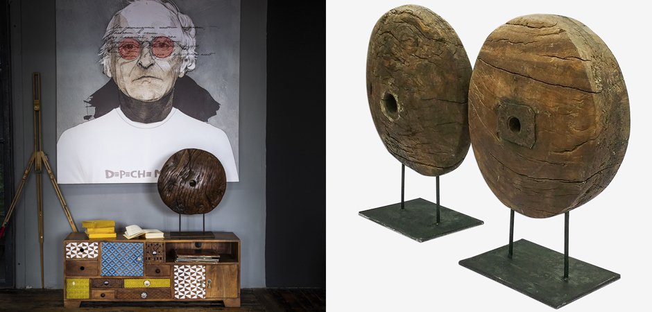 Колесо крестьянской повозки на подставке - фото №1