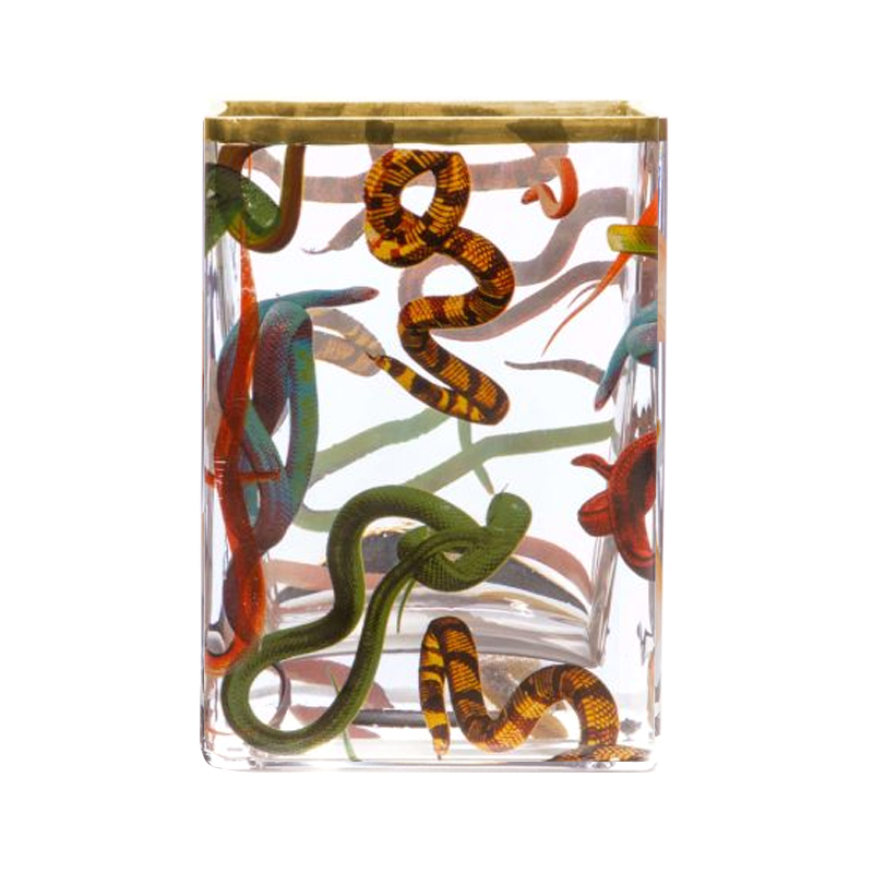 Ваза Glass Vase Snakes Прозрачный Золотой Синий Красный в Воронеже | Loft Concept 