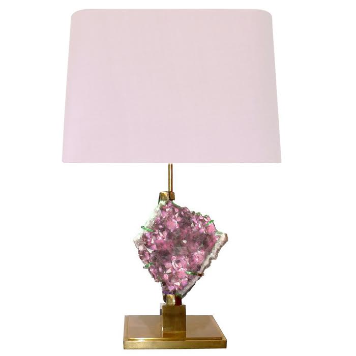 Настольная лампа Bronze and Pink Amethyst Lamp Глянцевое золото Розовый пастельный в Воронеже | Loft Concept 