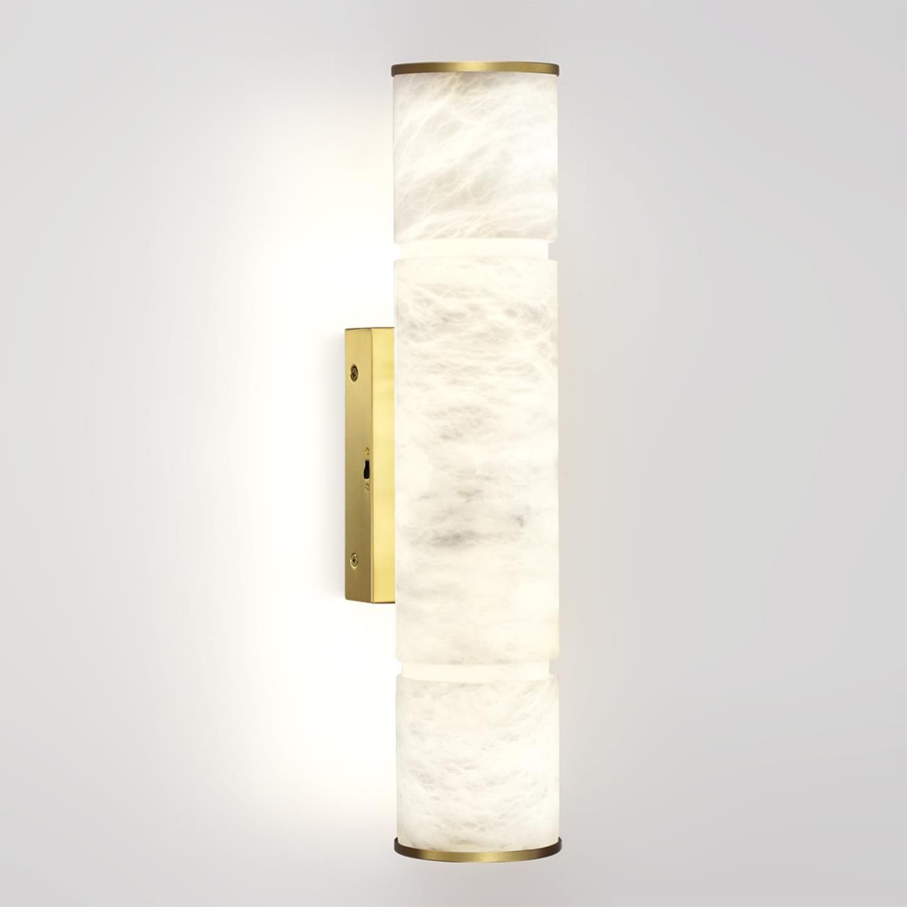 Бра с цилиндрическим плафоном из белого алебастра на прямоугольном основании Латунь Cryptocrystalline Stone в Воронеже