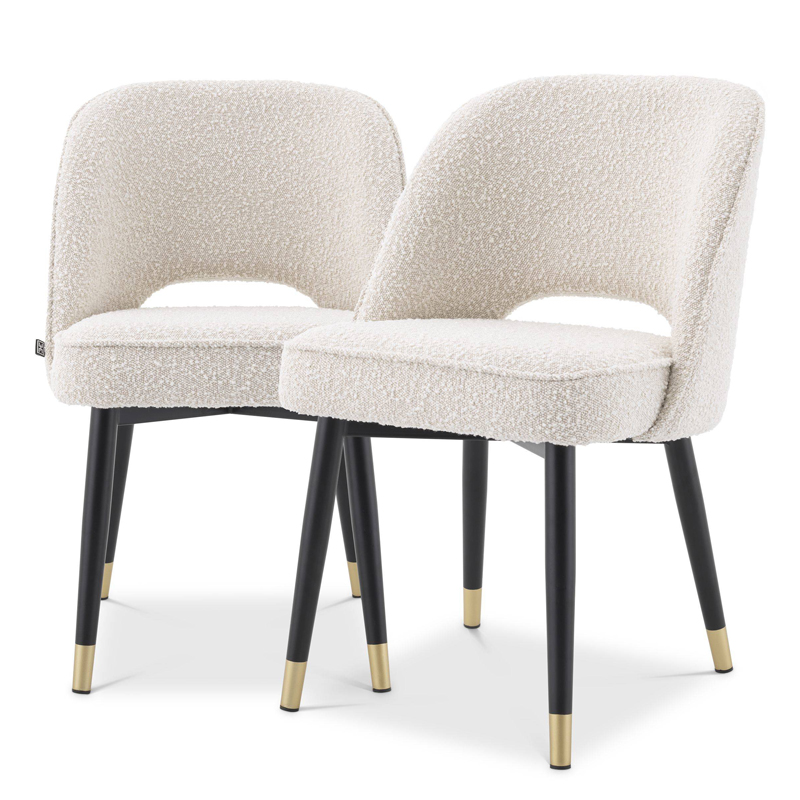 Комплект из двух стульев Eichholtz Dining Chair Cliff set of 2 Boucle cream Кремовый Черный Латунь в Воронеже | Loft Concept 