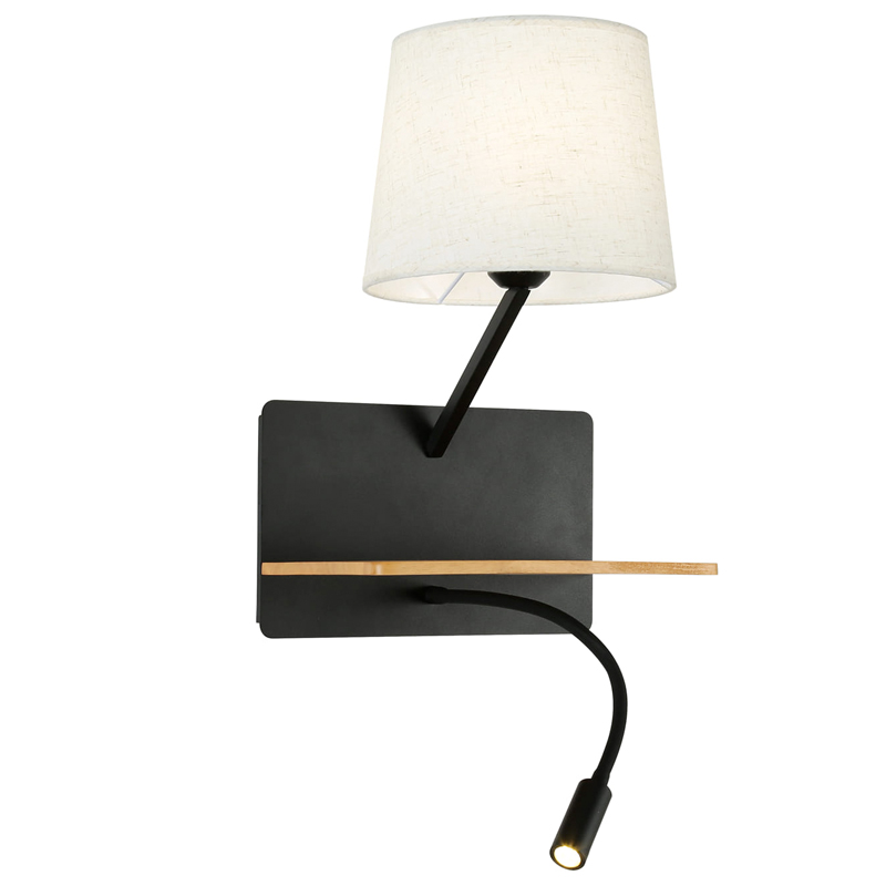 Бра с абажуром и гибким спотом Trumpet Wall Black USB Белый Коричневый Черный Бра с абажуром и гибким спотом Trumpet Wall Black USB Белый Коричневый Черный в Воронеже | Loft Concept