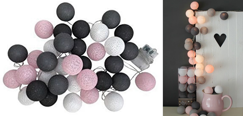 Гирлянда хлопковые фонарики Сotton Ball Pink-Grey - Loft-Concept в Воронеже