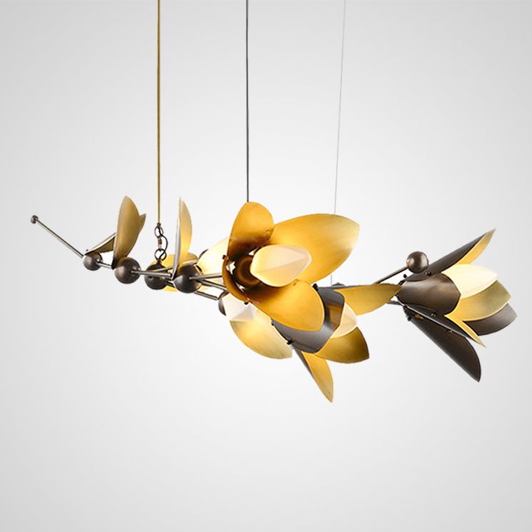 Дизайнерская люстра с природными мотивами LAVRA 8 flowers Латунь Мокко в Воронеже | Loft Concept 