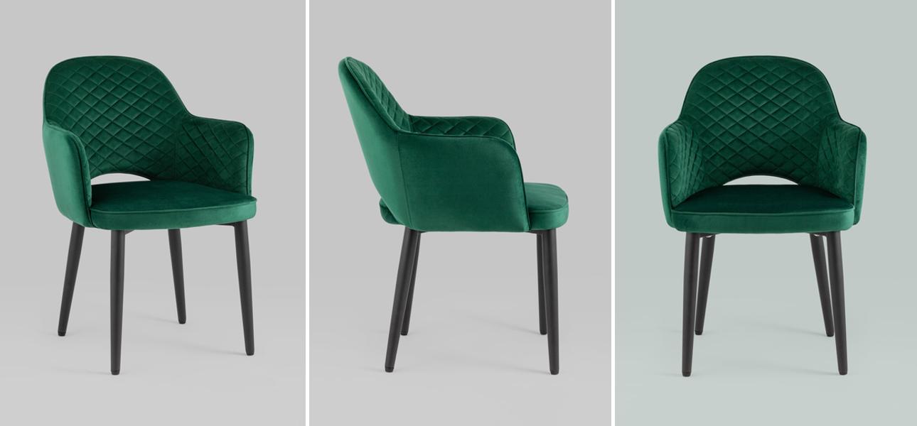 Стул SHARRON ромбы Изумрудно-Зеленый Велюр - фото