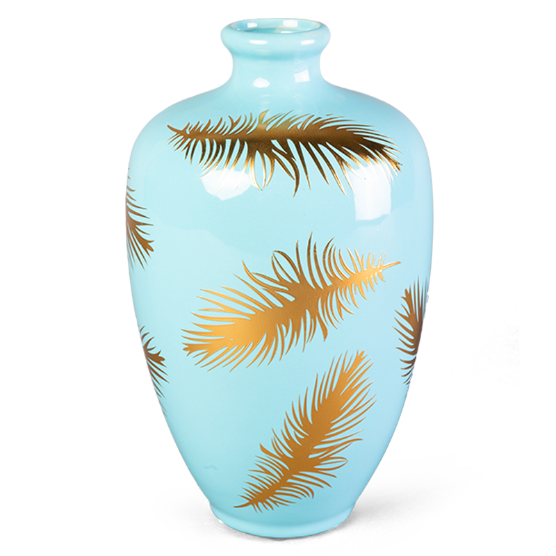 Ваза Gold feathers on blue Vase 25 Голубой Глянцевое золото в Воронеже | Loft Concept 